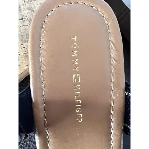 Tommy Hilfiger Ladies Shoes Black High Heel Wedge Platform Logo Cork 7.5 M - Picture 7 of 10